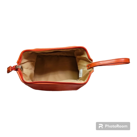 NWOT Abiudeng Makeup/Cosmetic/Travel Leather Orange Bag - Picture 7 of 8